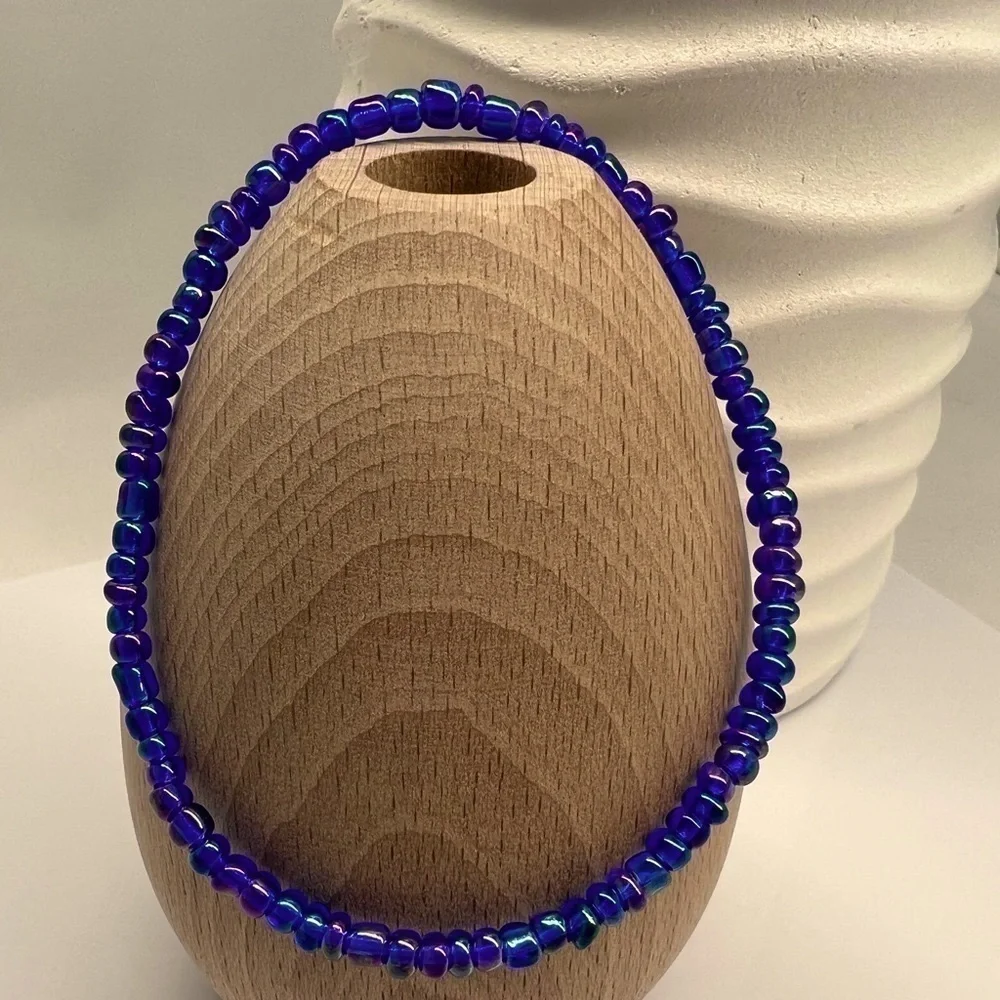 Stretch Beaded Anklet Sapphire Rainbow Blue